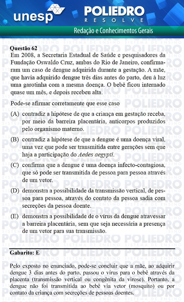 Questão 62 - 1ª Fase - UNESP 2012