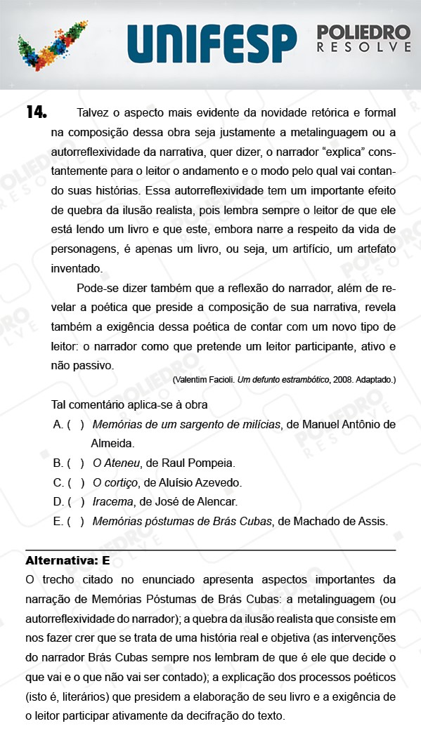 Questão 14 - 1º Dia - UNIFESP 2018