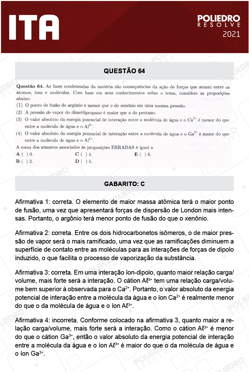 Questão 64 - 1ª Fase - ITA 2021