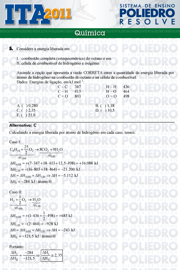 Questão 5 - Química - ITA 2011