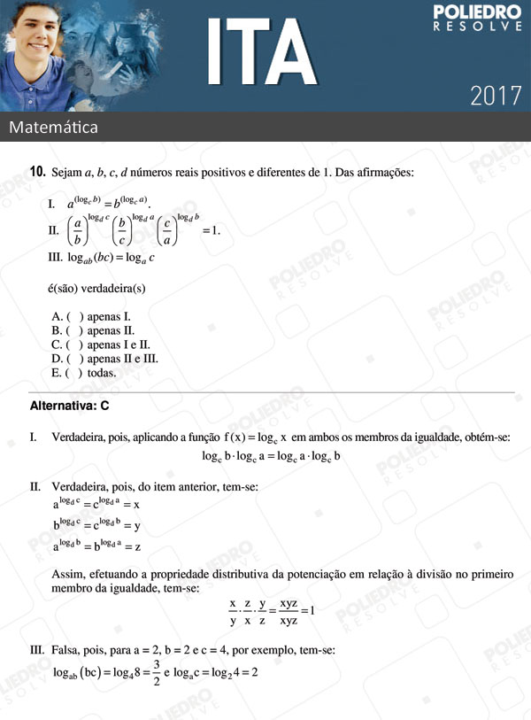 Questão 10 - Matemática - ITA 2017