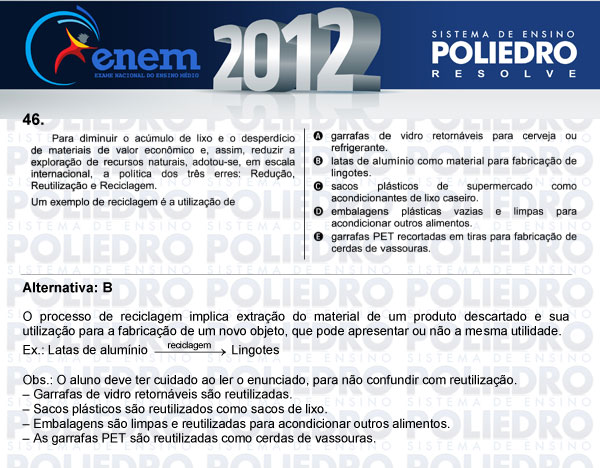 Questão 46 - Sábado (Prova azul) - ENEM 2012