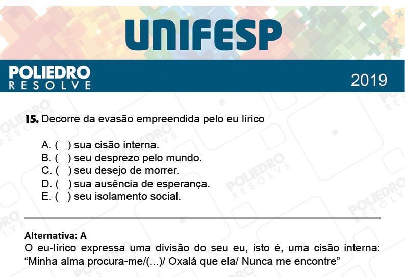 Questão 15 - Fase única - 1º Dia - UNIFESP 2019