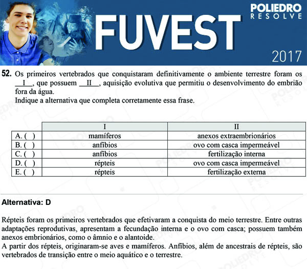 Questão 52 - 1ª Fase - FUVEST 2017