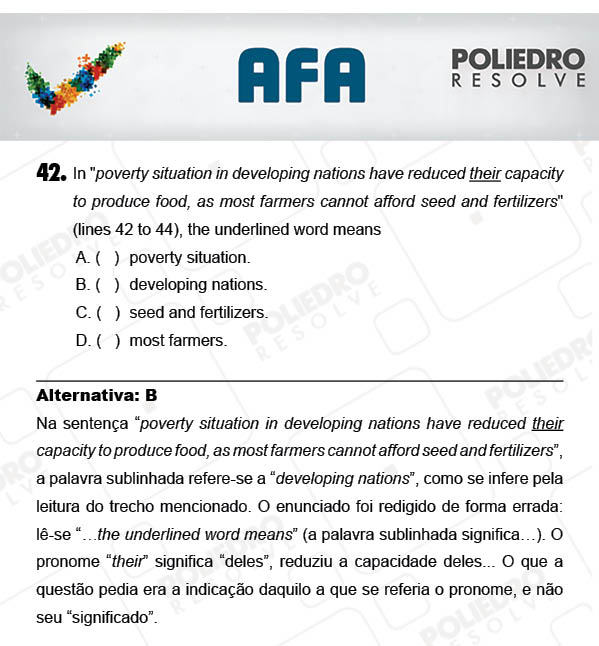 Questão 42 - Prova Modelo A - AFA 2018