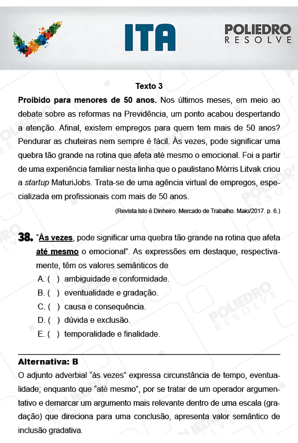 Questão 38 - Português / Inglês - ITA 2018