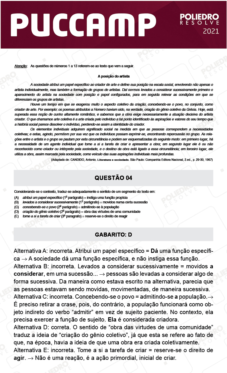 Questão 4 - Demais Cursos - PUC-Campinas 2021