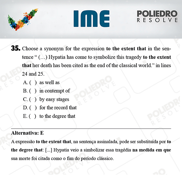 Questão 35 - Português / Inglês - IME 2018