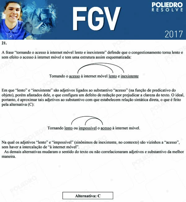 Questão 21 - Objetivas - 2017.1 - FGV 2017