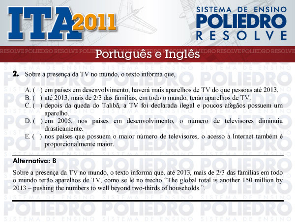 Questão 2 - Português e Inglês - ITA 2011