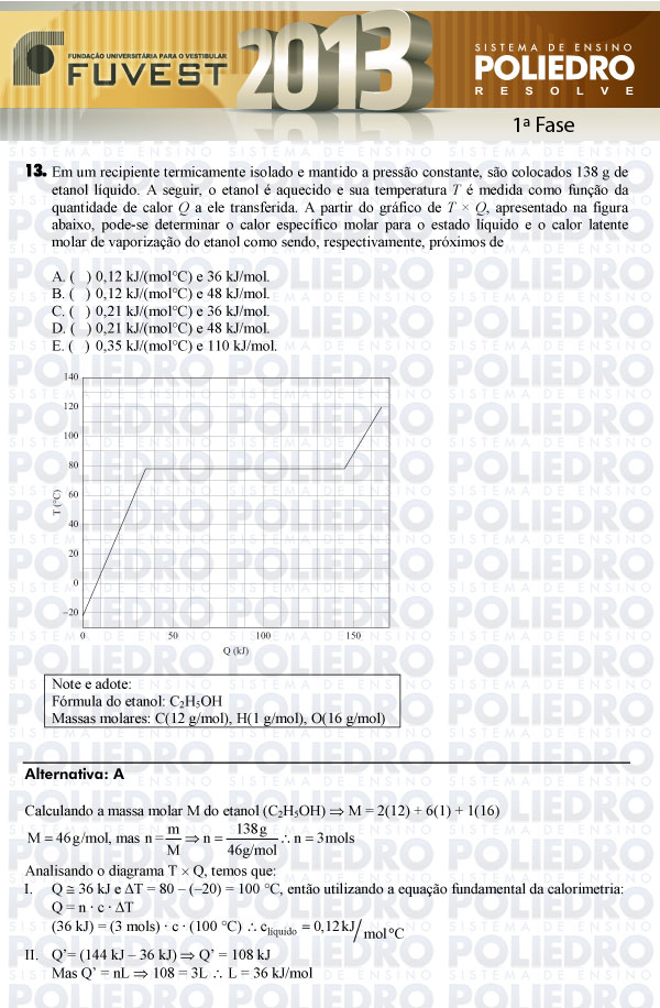 Questão 13 - 1ª Fase - FUVEST 2013