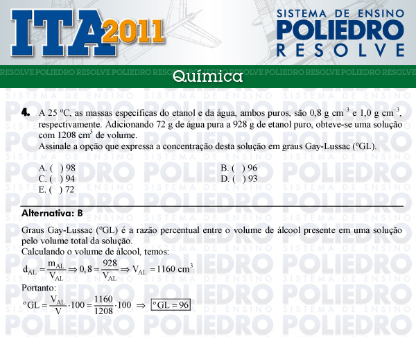 Questão 4 - Química - ITA 2011