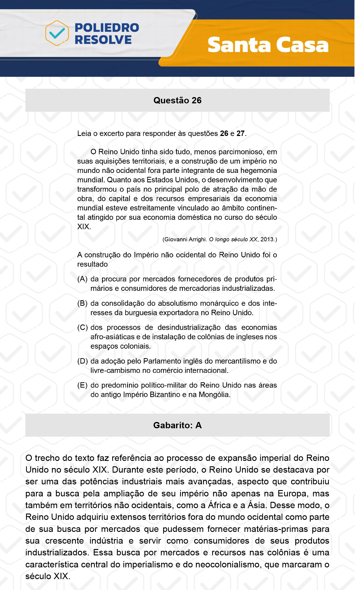 Questão 26 - 1º Dia - SANTA CASA 2024