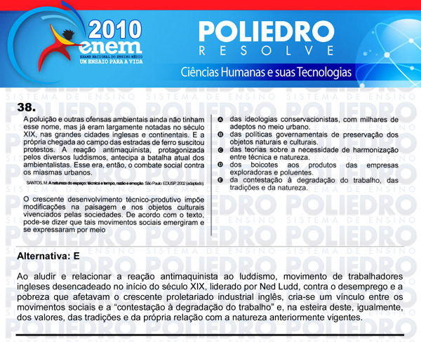 Questão 38 - Sábado (Prova azul) - ENEM 2010