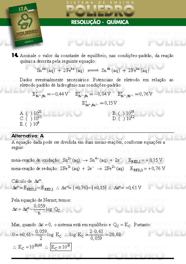 Questão 14 - Química - ITA 2008