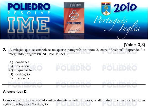 Questão 7 - Português e Inglês - IME 2010