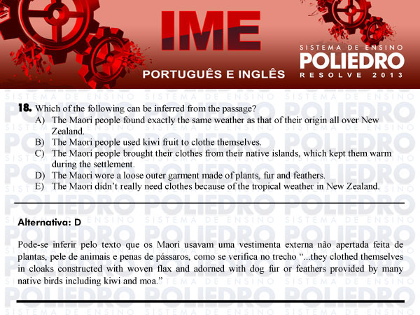 Questão 18 - Português e Inglês - IME 2013