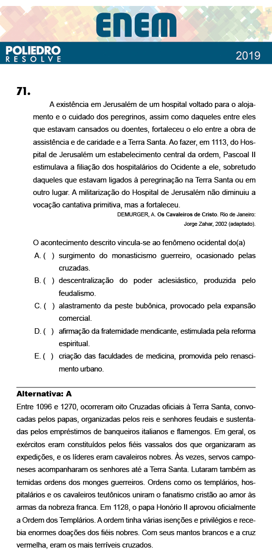 Questão 71 - 1º Dia - Prova BRANCA - ENEM 2018