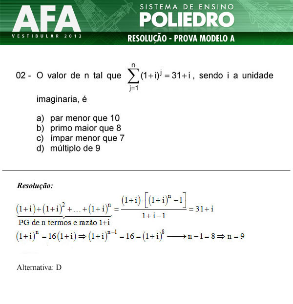 Questão 2 - Prova Modelo A - AFA 2012