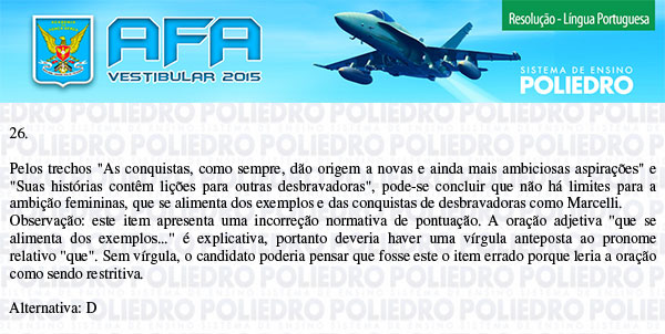 Questão 26 - Prova Modelo B - AFA 2015