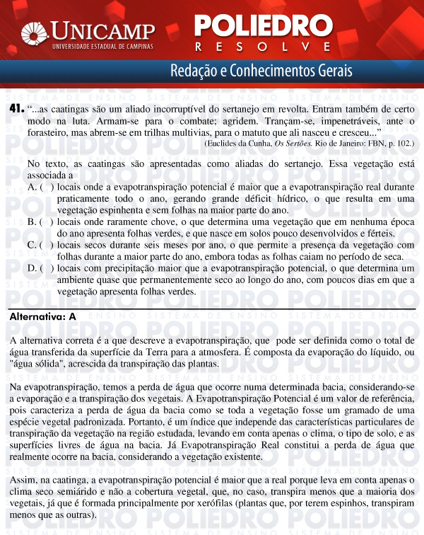 Questão 41 - 1ª Fase - UNICAMP 2012