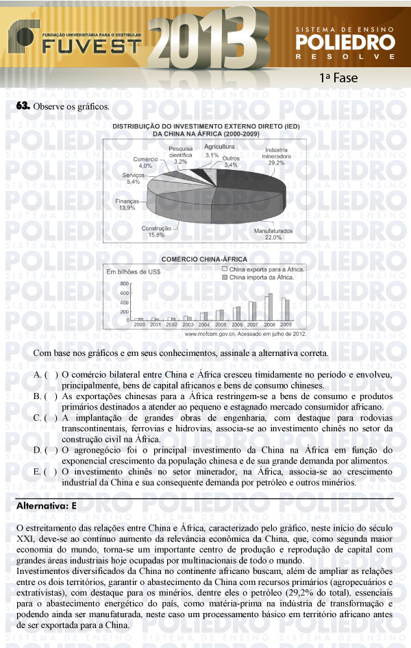 Questão 63 - 1ª Fase - FUVEST 2013