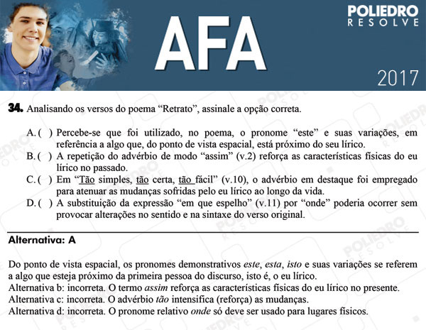 Questão 34 - Prova Modelo B - AFA 2017