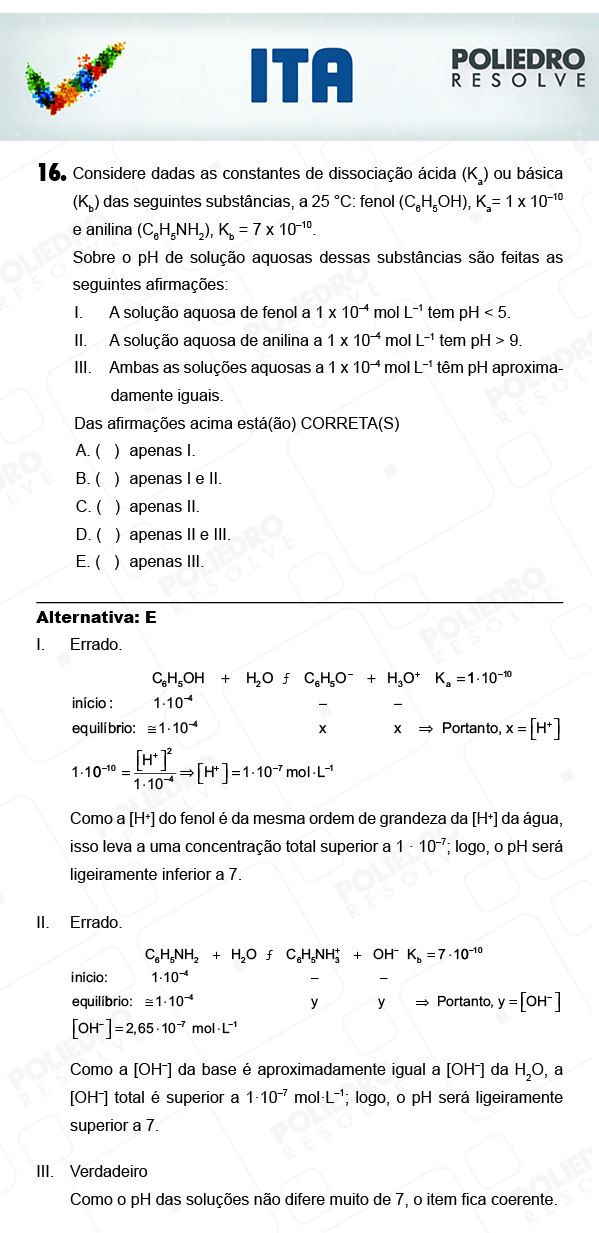 Questão 16 - Química - ITA 2018