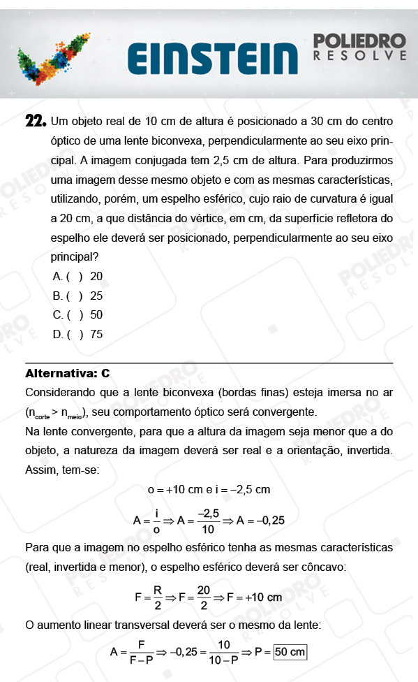 Questão 22 - 1ª FASE - EINSTEIN 2018