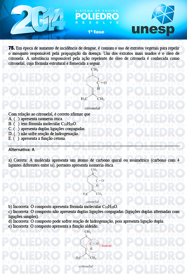 Questão 75 - 1ª Fase - UNESP 2014