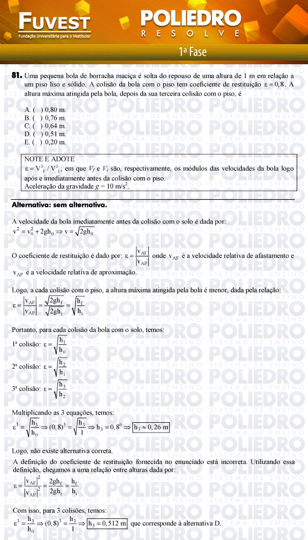 Questão 81 - 1ª Fase - FUVEST 2012