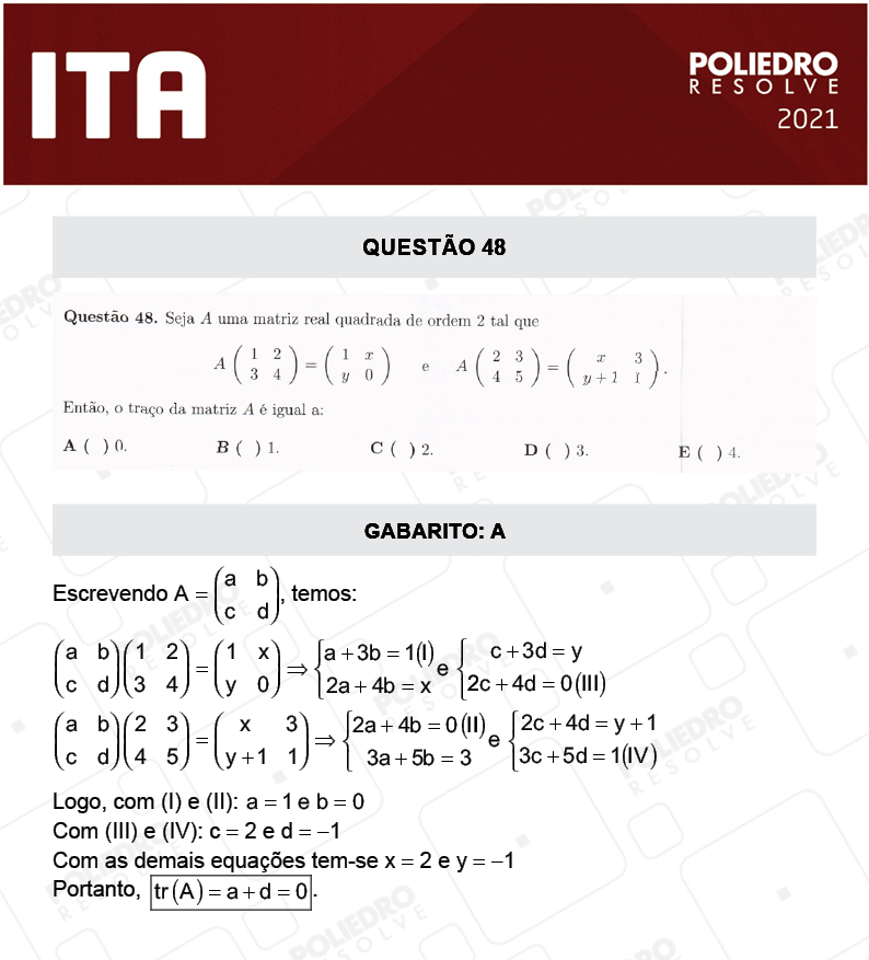 Questão 48 - 1ª Fase - ITA 2021