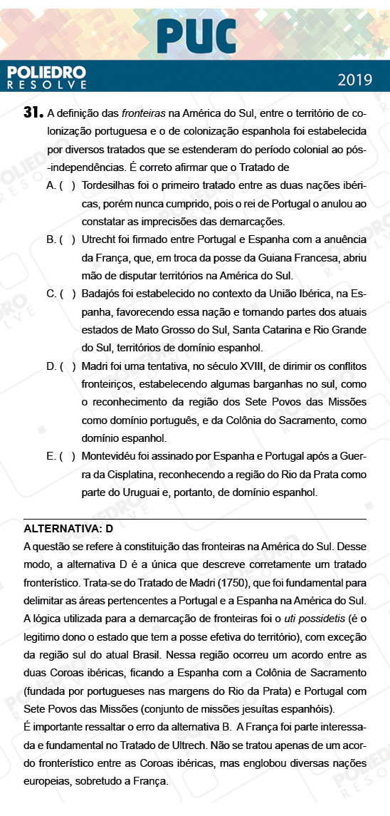 Questão 31 - 1ª Fase - PUC-Campinas 2019