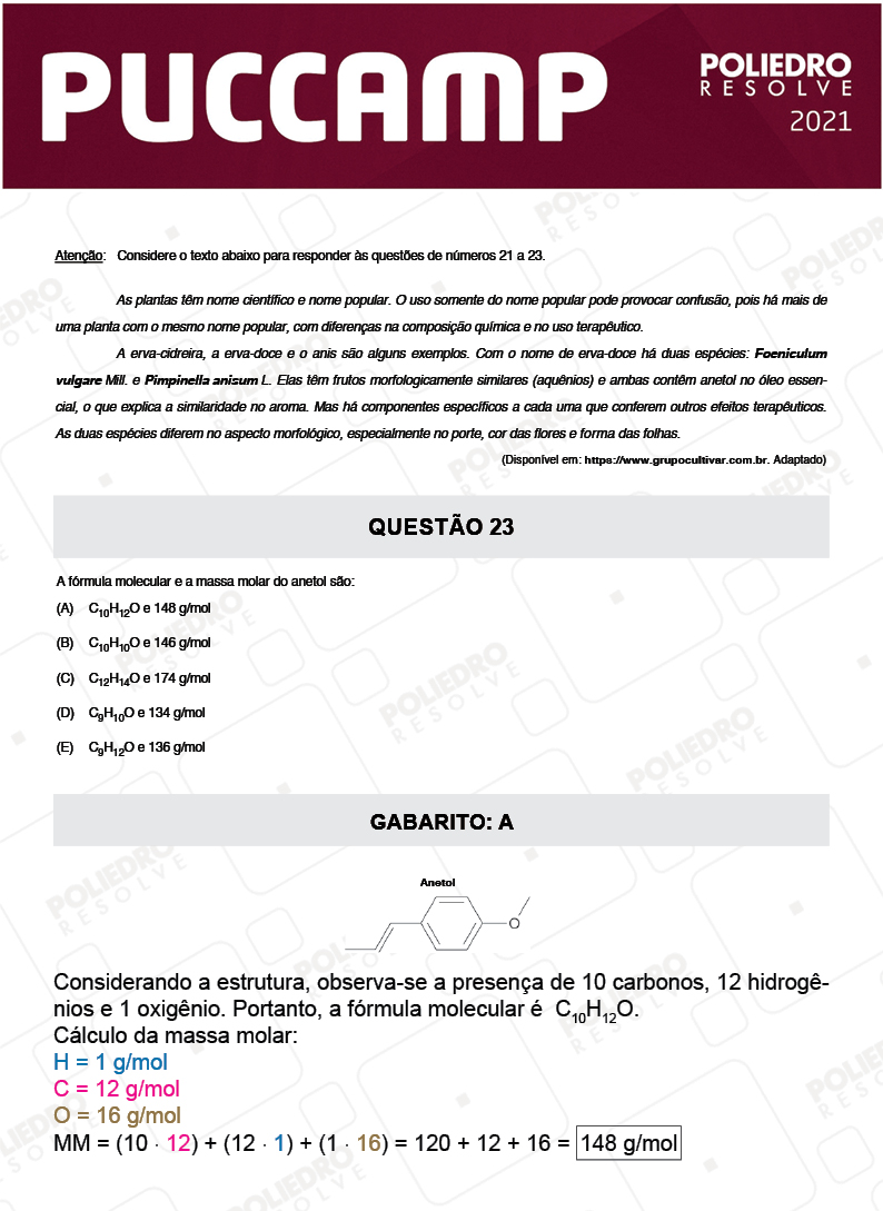 Questão 23 - Demais Cursos - PUC-Campinas 2021