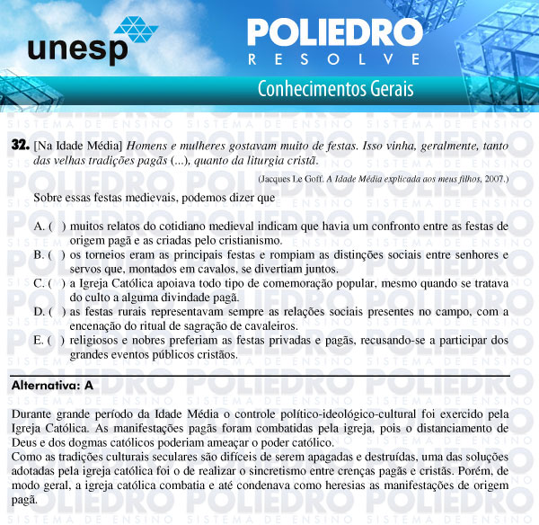 Questão 32 - 1ª Fase - UNESP 2011