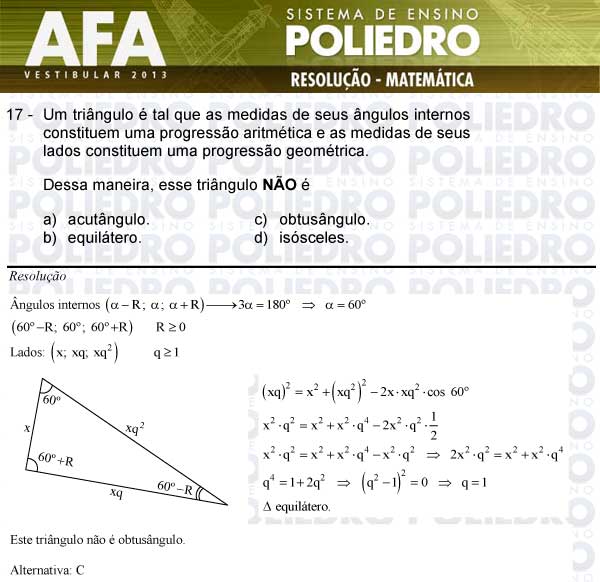 Questão 17 - Prova Modelo A - AFA 2013