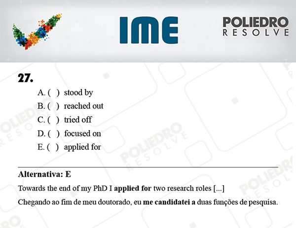 Questão 27 - Português / Inglês - IME 2018