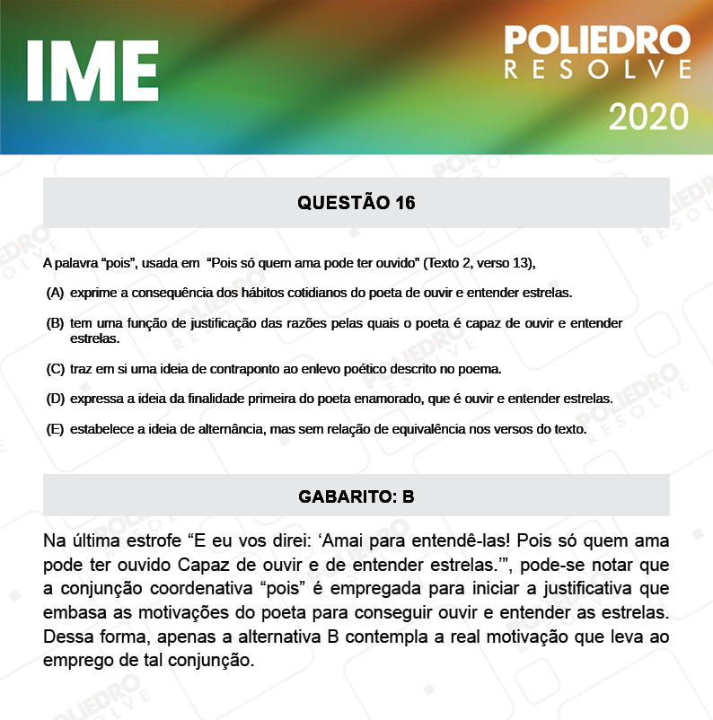 Questão 16 - 2ª Fase - Português/Inglês - IME 2020