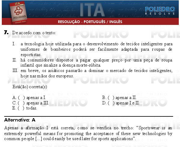 Questão 7 - Português e Inglês - ITA 2009