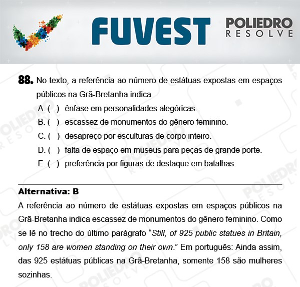 Questão 88 - 1ª Fase - PROVA V - FUVEST 2018