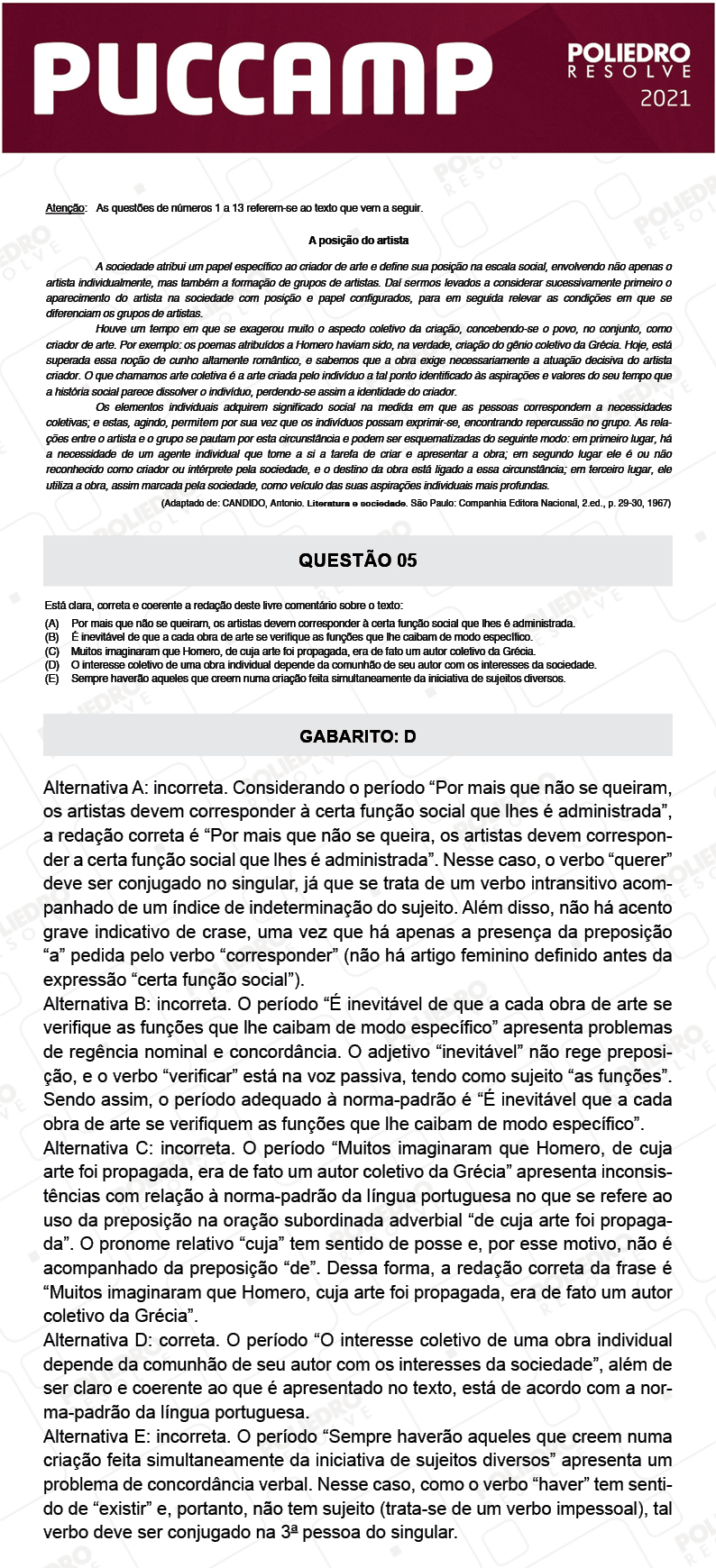 Questão 5 - Demais Cursos - PUC-Campinas 2021