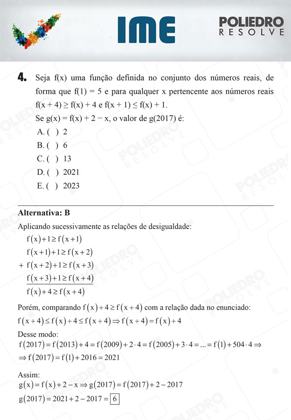 Questão 4 - 1ª Fase - IME 2018