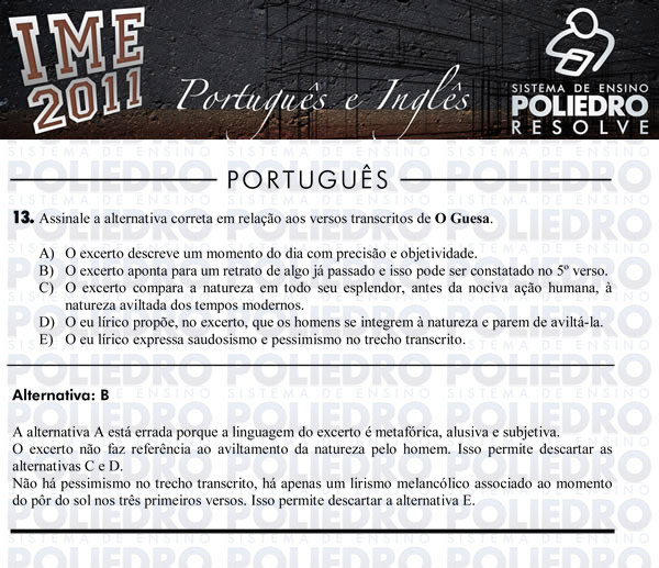 Questão 13 - Português e Inglês - IME 2011