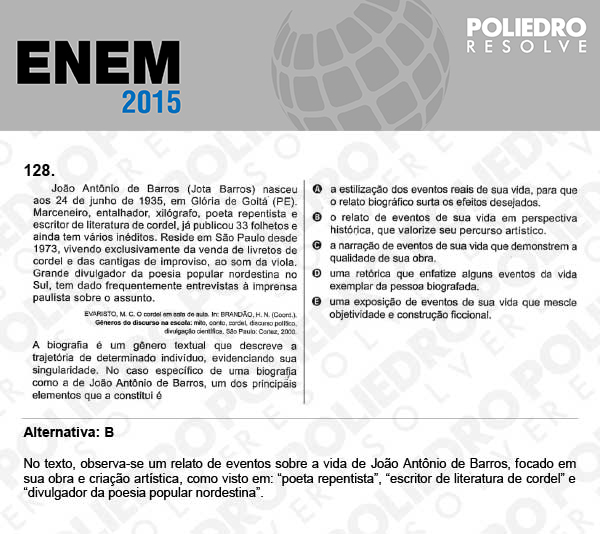 Questão 128 - Domingo (Prova Azul) - ENEM 2015