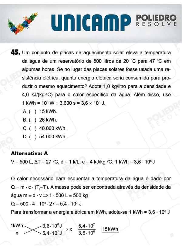 Questão 45 - 1ª Fase - PROVA Q - UNICAMP 2018