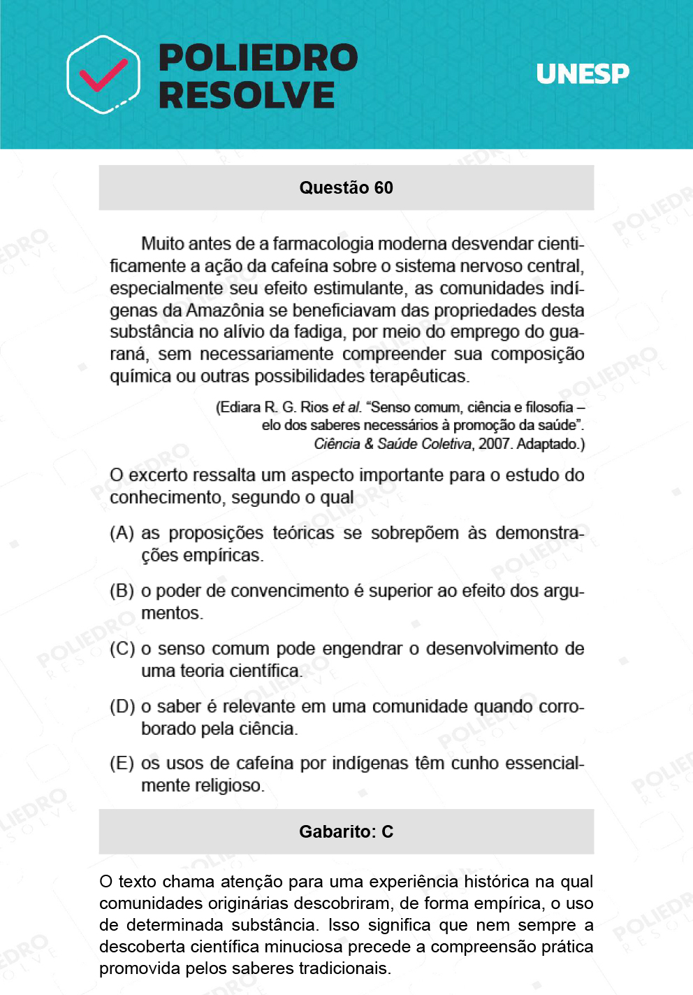 Questão 60 - 1ª Fase - Ext / Hum - UNESP 2022