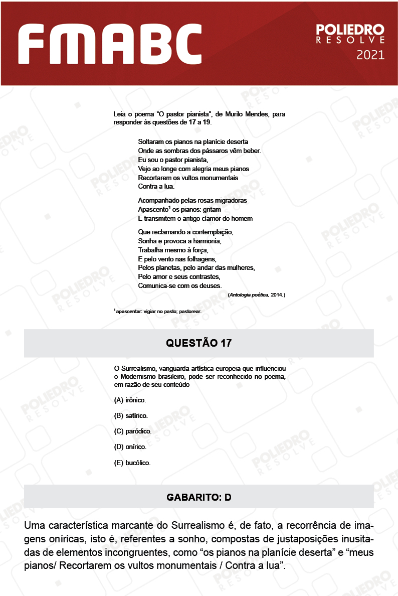 Questão 17 - Fase única - FMABC 2021