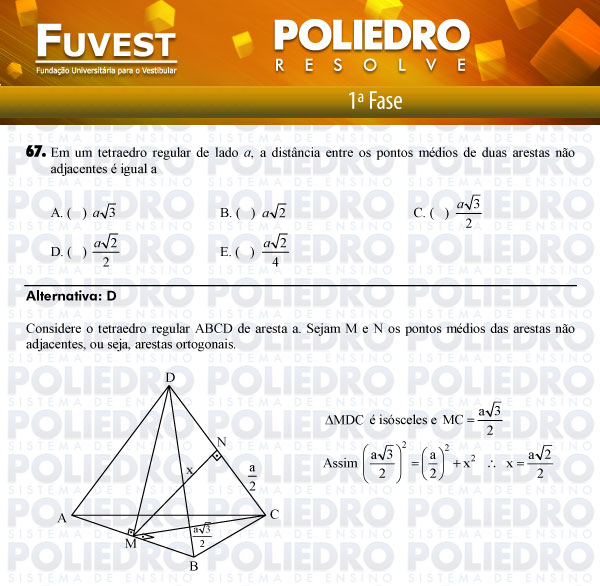 Questão 67 - 1ª Fase - FUVEST 2012