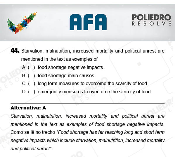 Questão 44 - Prova Modelo A - AFA 2018